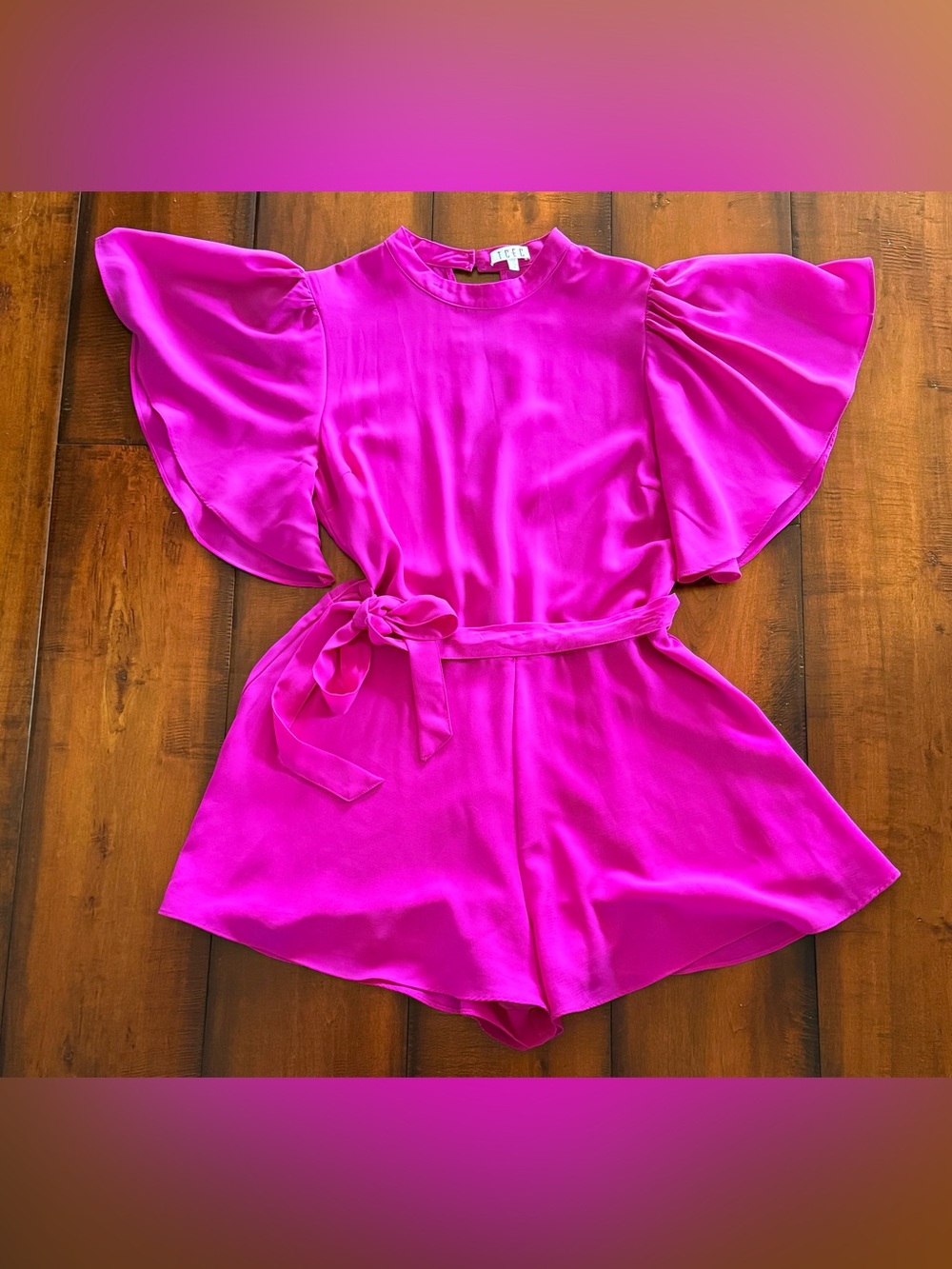 TCEC Bright Pink Flutter-Sleeve Open Back Romper